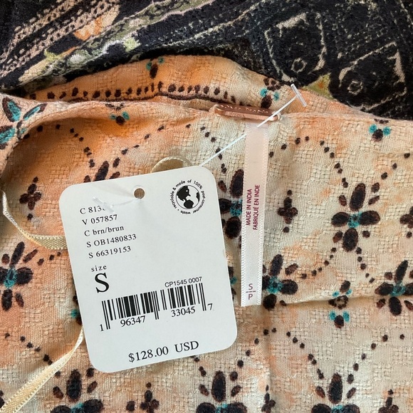Free People Descanso Mini Dress Brown Floral Size S NWT Boho Hippie Peasant - Picture 10 of 12